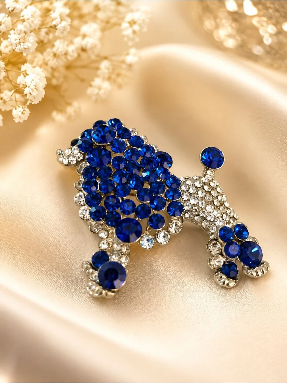 Blue Crystal Poodle Dog Brooch - Elegant Pet-Inspired Jewelry